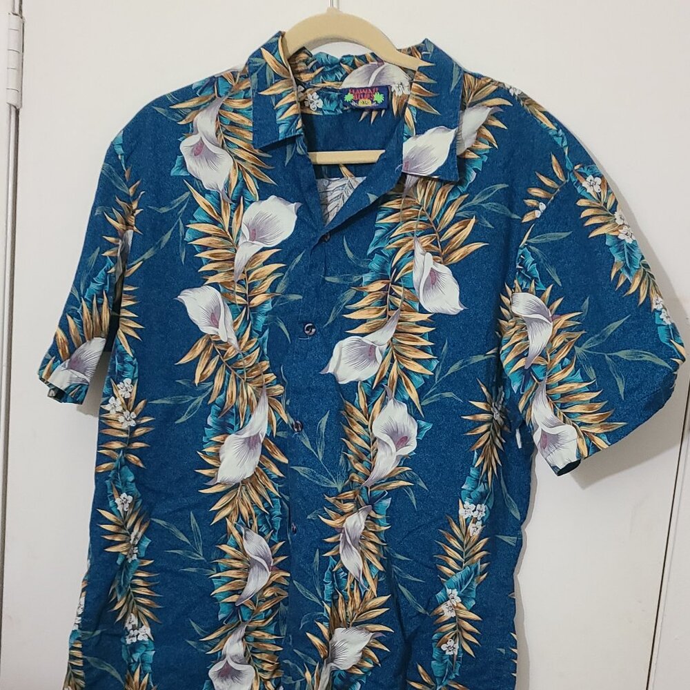 Vintage Hawaii Blues Adult XL Hawaiian Pattern Shirt Short Sleeve Button Up